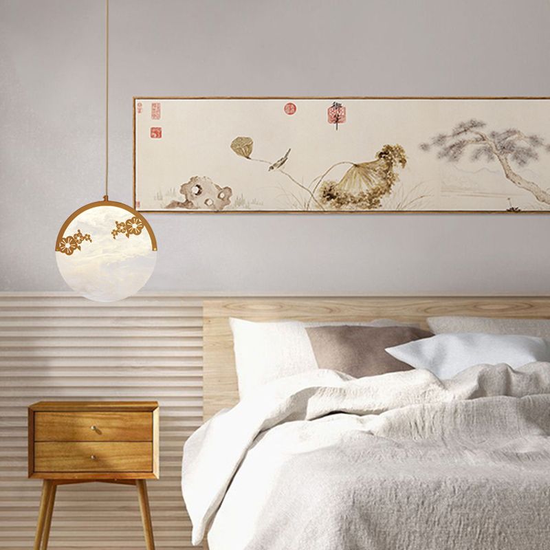 Flower/Leaf Acrylic Hanging Pendant Classic 1 Light Living Room Suspension Light in Gold