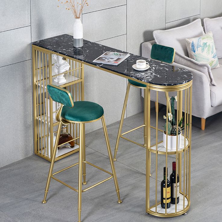 Gold Glam Style Table in Faux Marble Bar Table with Metal Base for Kitchen