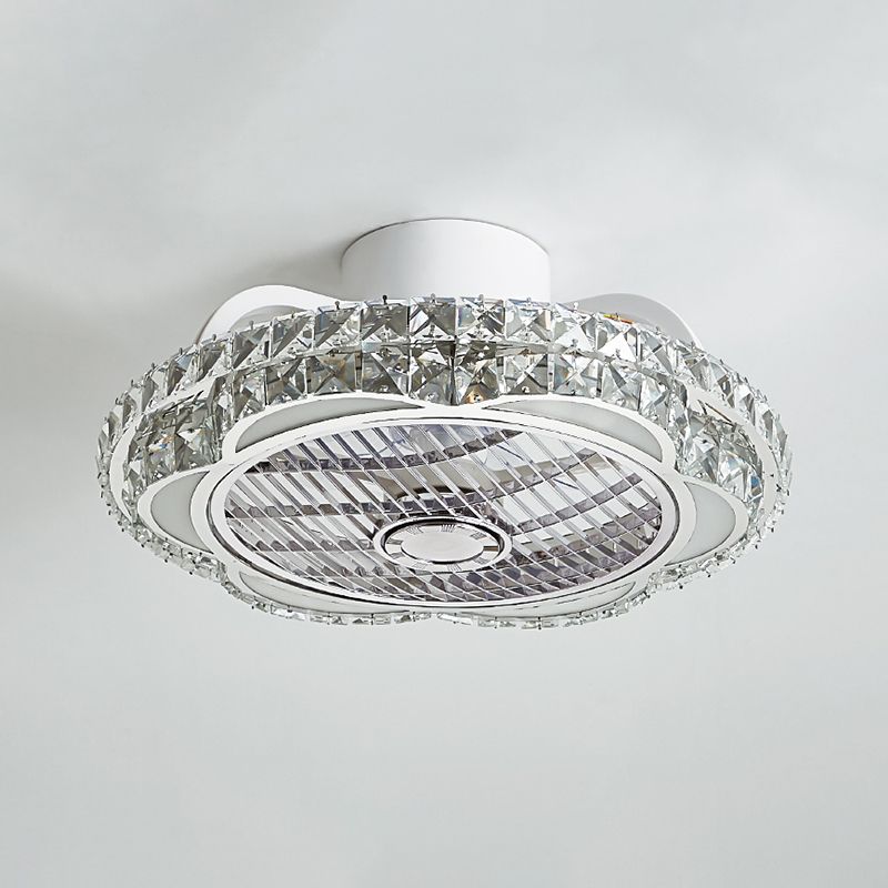 Modernistische Blumendecke Lüfterlampe Facetted Crystal Ess Room LED LED LECHTE Leuchte in Weiß, 19,5 "Breite