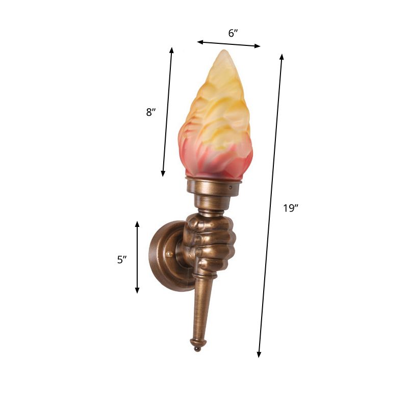 Torch Wall Mount Light Rustic Glass Shade 1 Light Sconce Lighting in Bronze for Foyer