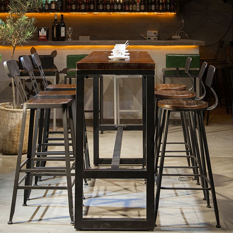 Industrial Style Bar Dining Table Solid Wood Bar Stool Table with Black Base
