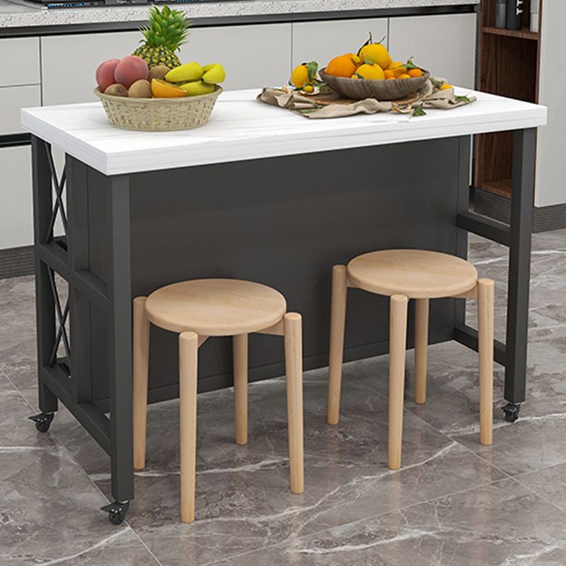 Rolling Kitchen Trolley Cart with Marble/Stone Top and Iron Base Kitchen Cart in Black