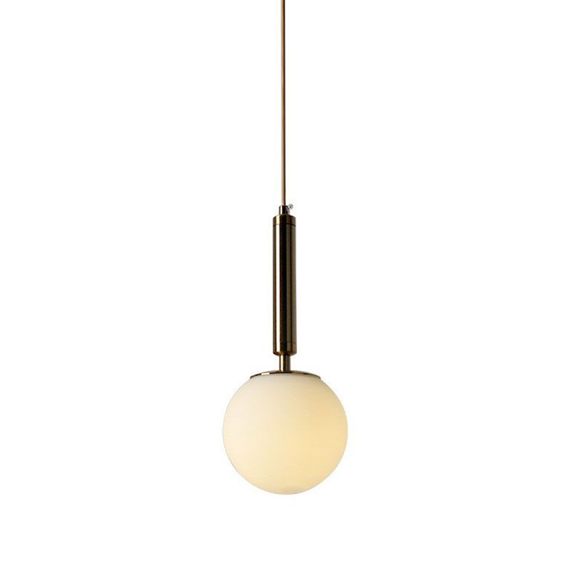 Single-Bulb Bedside Hanging Lamp Simple Pendant Light with Ball White Glass Shade