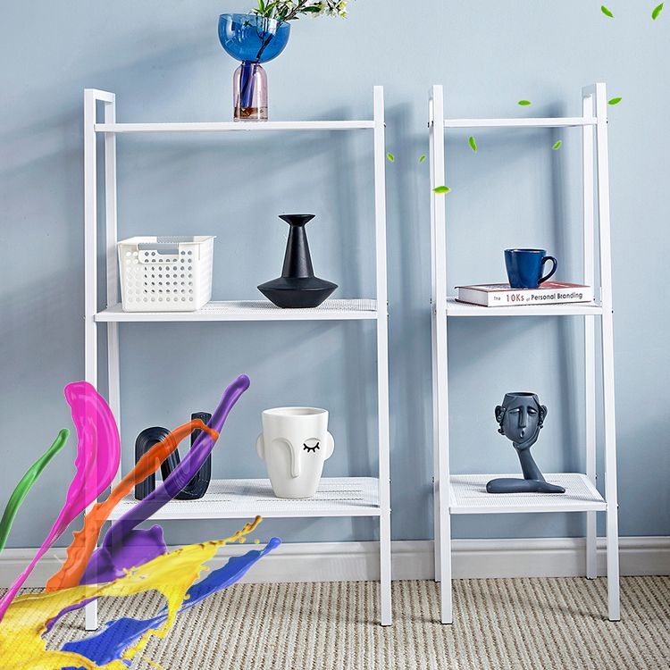 Modern Style Bookshelf Ladder Open Back Metal Bookcase for Home