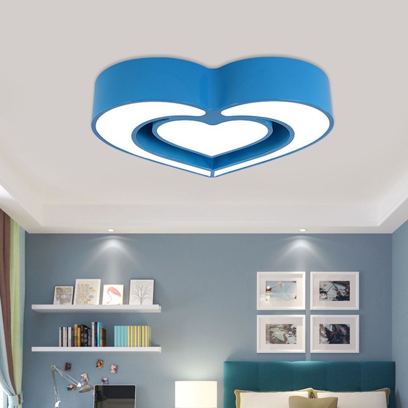 Loving Heart Ceiling Flush Mount Contemporary Acrylic Blue/Red/Pink LED Flush Light for Bedroom