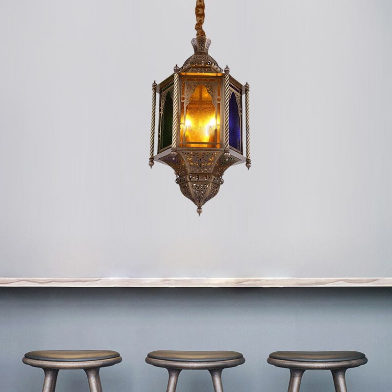 Lampada lampadina in ottone in ottone in vetro colorato Lancia a 3 teste a sospensione per il ristorante