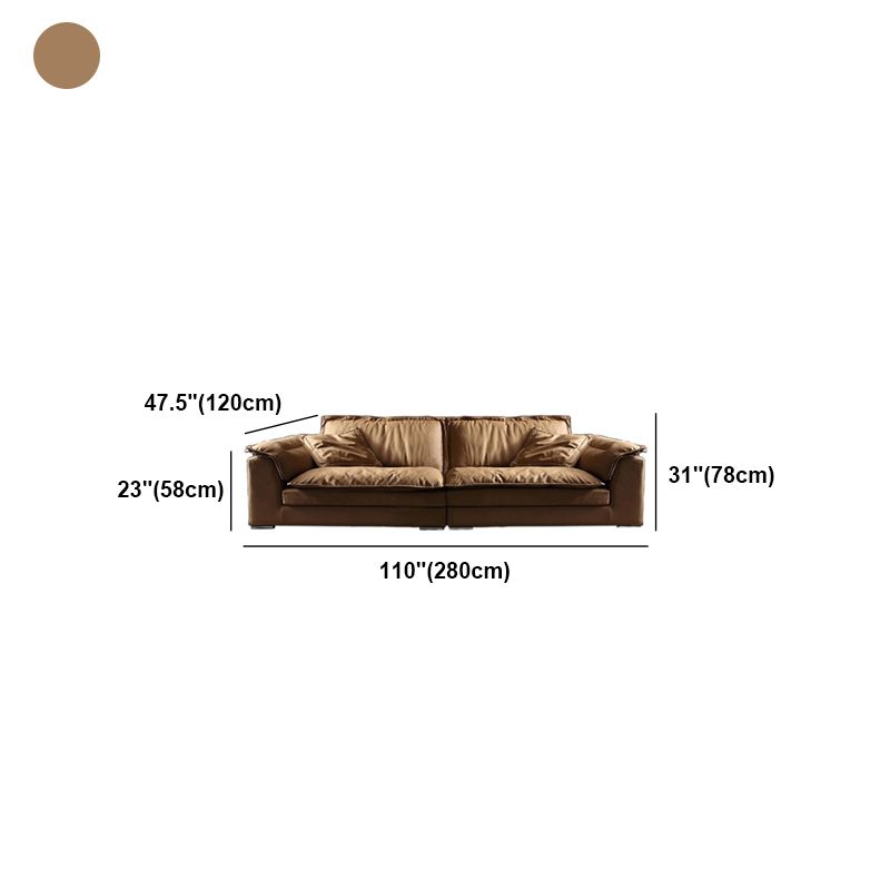 Modern Faux Leather Brown Sofa Pillow Top Arm Cushions Sofa & Chaise