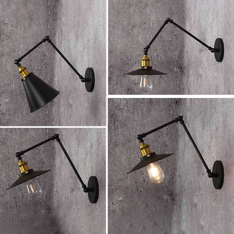 10"+10" 2-Sections Swing Arm Wall Mount Light Single Bulb Retro Industrial Style Coffee Shop Sconce Lights in Matte Black