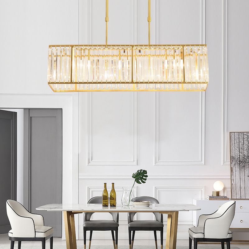 Modern Rectangle Shade Island Pendant Crystal Island Lights for Restaurant