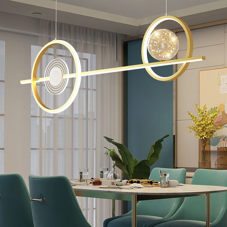 Geometric Island Pendant Lights Modern Chandelier Metal Island Lighting 4 Light in Gold