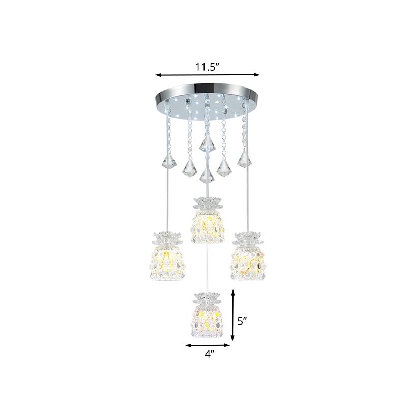 Coup de salle à manger 4-Bulb Pendant modernisme Chrome Hanging Light Kit avec ombre en cristal à forme de tasse
