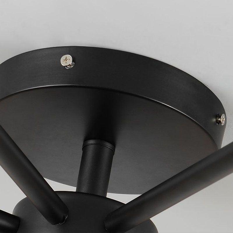 8 Bulbs Chandelier Lighting Retro Style Radial Iron Pendant Light in Black for Barbershop