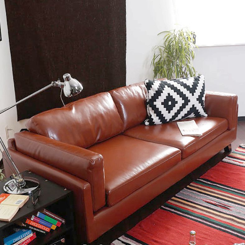 Faux Leather Sofa Square Arm Sofa with Cushions Back for Living Room