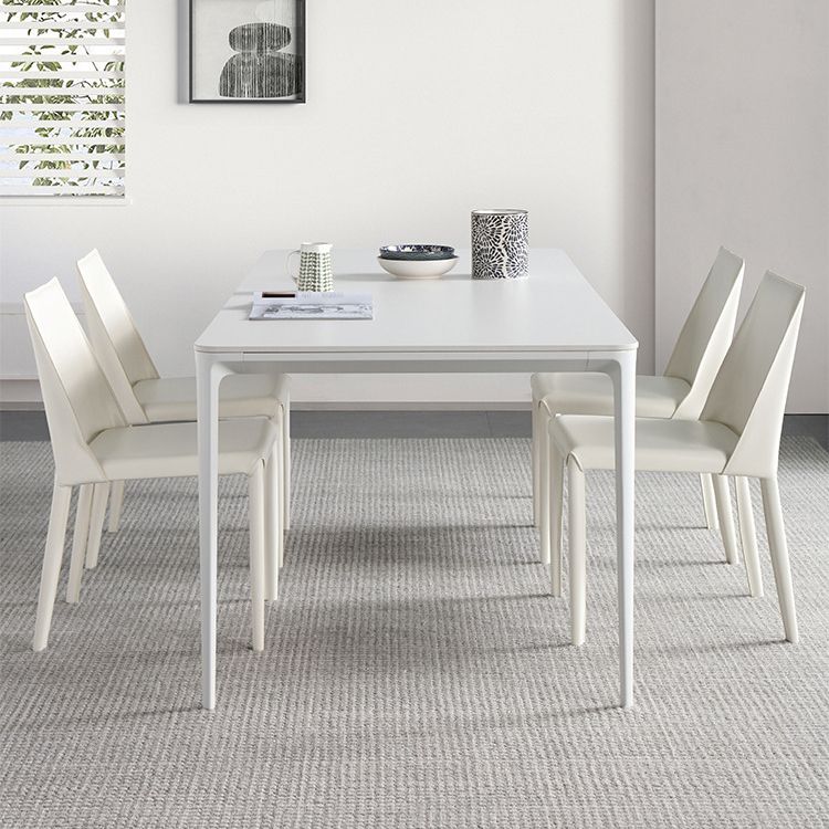 Rectangle Dining Table White Stone Top Table with 4 Legs Base