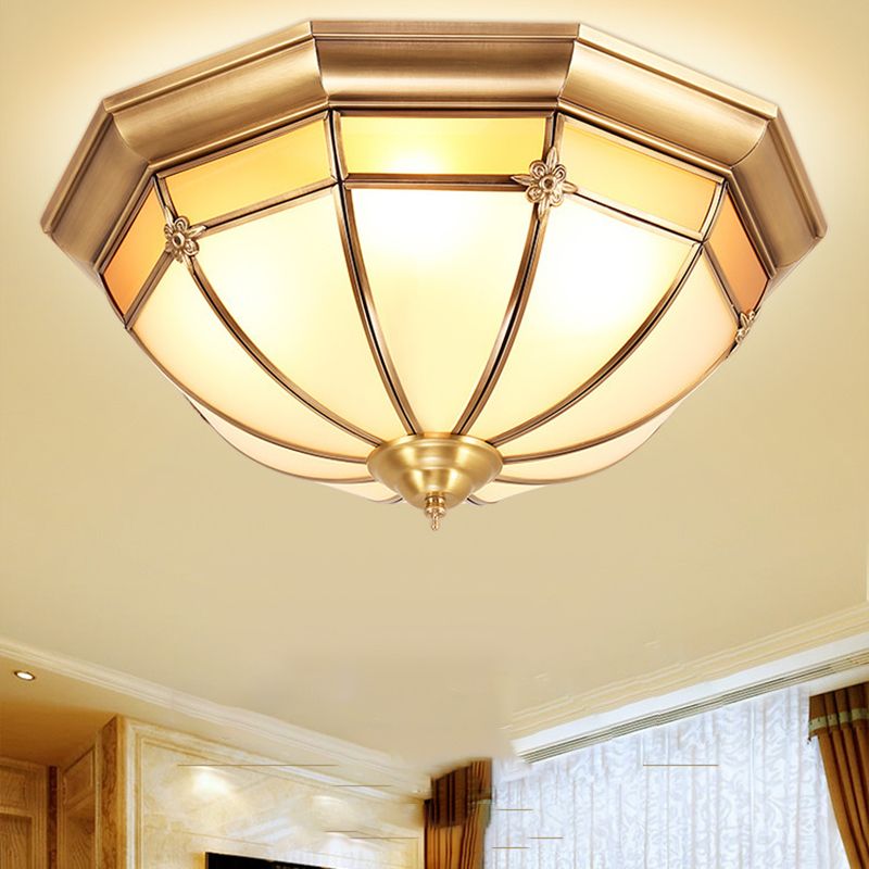Plafonnier bol en laiton de style artistique colonial, plafonnier d'intérieur en cuivre avec abat-jour en verre