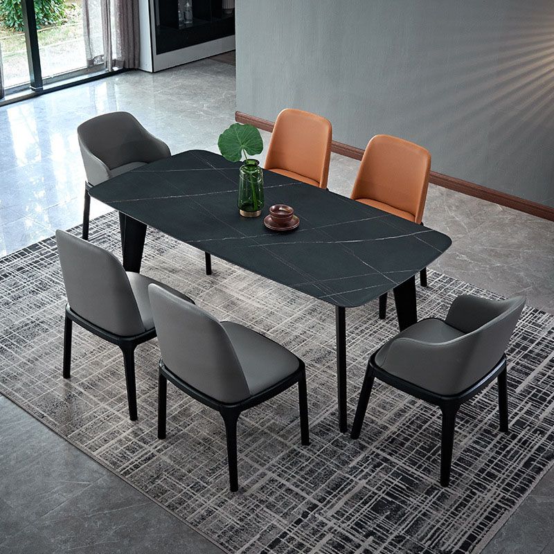 Stone Top Dining Table Contemporary Rectangle Table with 4 Legs in Black