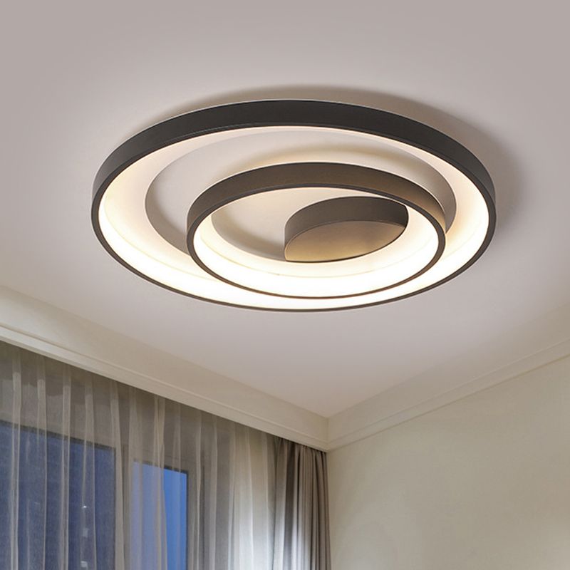 16.5"/20.5" W Circle Ceiling Lamp Simplicity Metallic Sleeping Room LED Flush Mount Lighting in Black, Warm/White Light