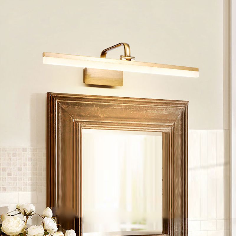Linear Metal Wall Sconce Modern Style Single Light Mirror Wall Mount Light Fixture in Gold