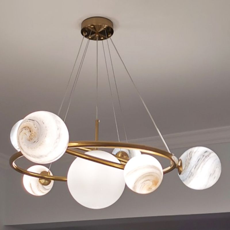 Modern Style Spherical Shape Chandelier Lights Glass Hanging Lights in Gold