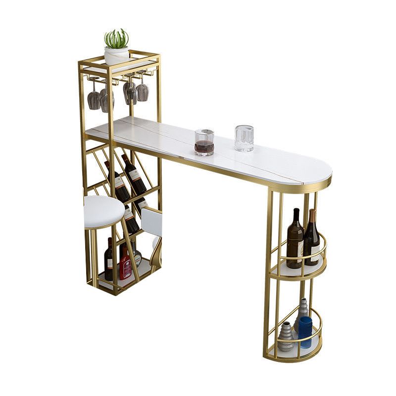 Sintered Stone Bar Table Modern Tulip Dining Table with Storage Shelves
