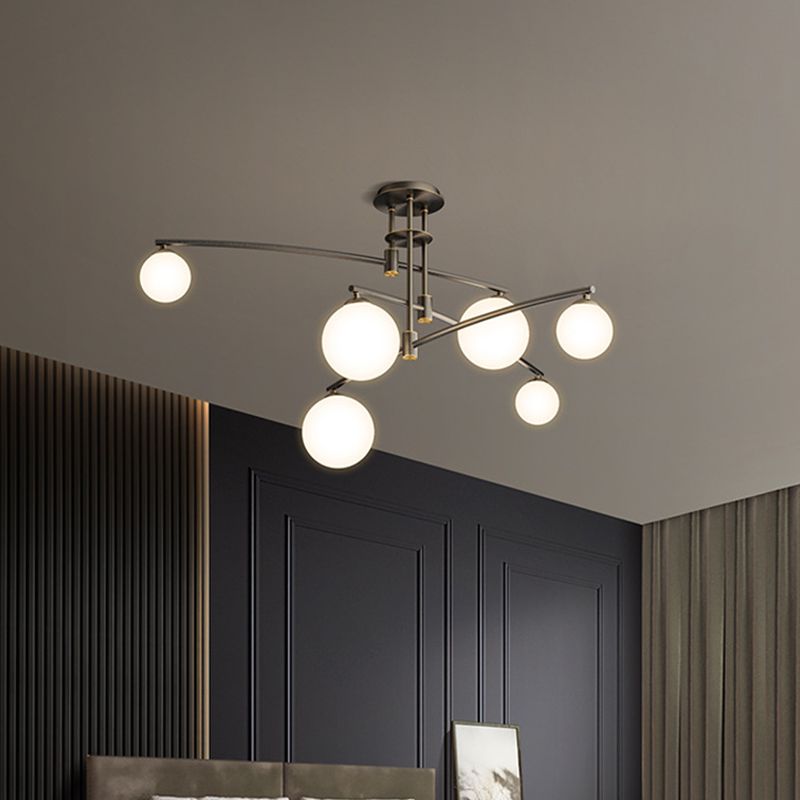 Lampadario a 3 camere da letto a 3 strati lampade a sospensione minimalista a 6/9 luci in nero/oro con sfera di vetro bianco
