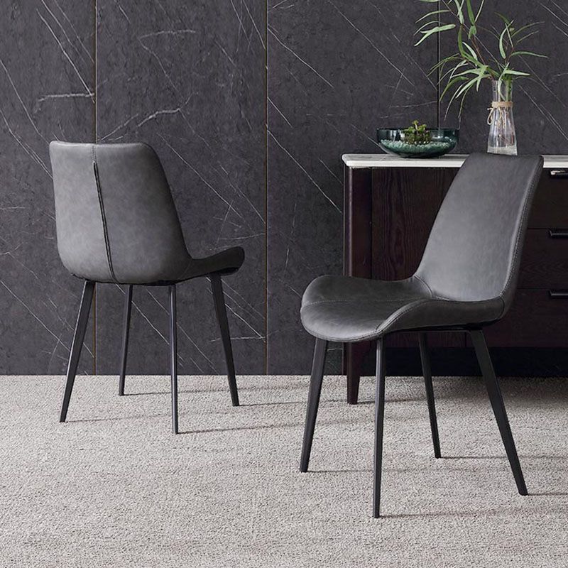 Silla de comedor tapizada de metal con respaldo sólido industrial para interiores (juego de 2)