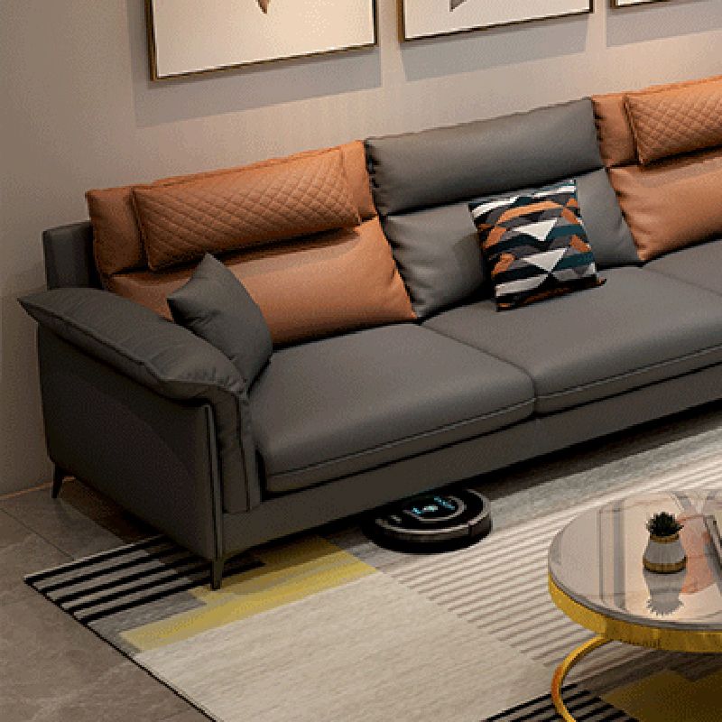 Stain-Resistant Pillowed Back Cushions Sectional Square Arm Sofa with Ottoman Included
