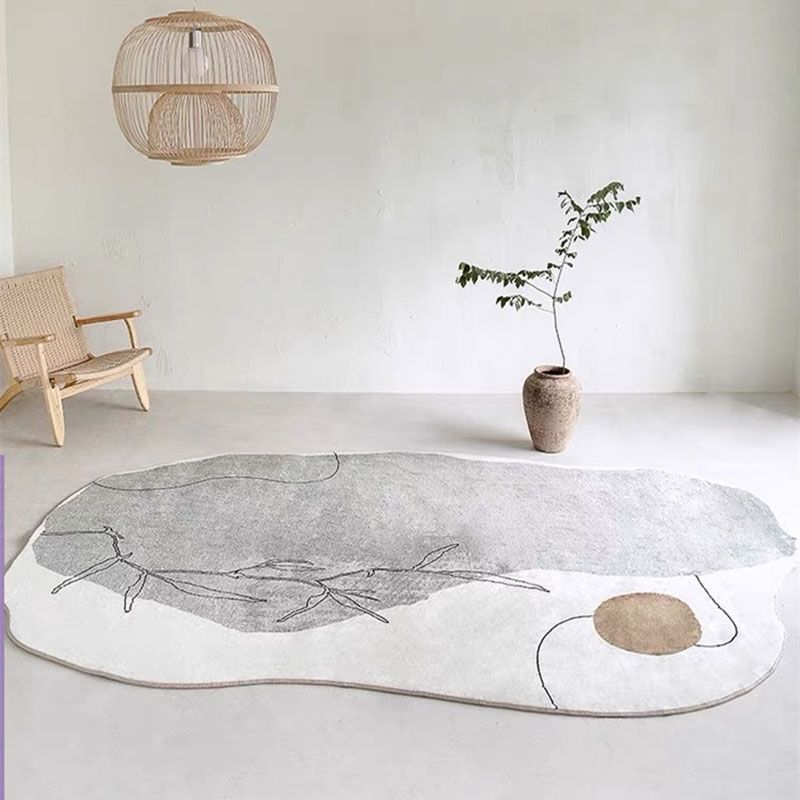 Minimalist Area Rug Gray Tone Contrast Panel Rug Polyester Washable Carpet with Non-Slip Backing