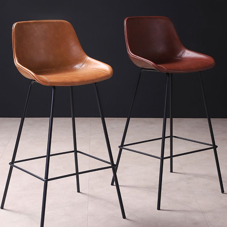 Industrial Leather Distressed Barstool Black Living Room Bar Stool with Bucket Seat