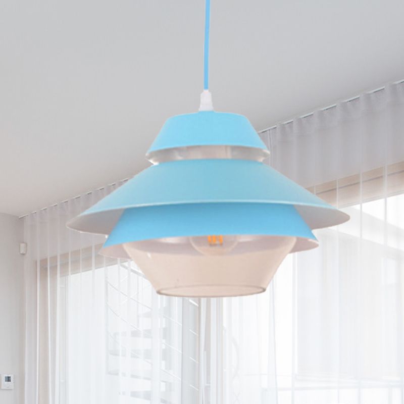 Macaron Stylish Flared Pendant Lighting Metallic 1-Light Living Room Hanging Ceiling Light in Blue/Green
