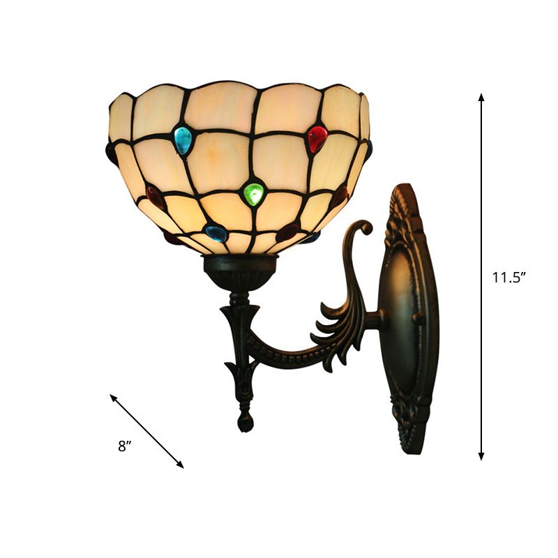 Flower/Bowl Wall Mount Light Fixture Tiffany Beige/Yellow Glass 1-Bulb Bronze Finish Wall Sconce Light