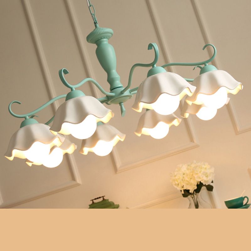 Modern Macaron Style 8-ligths Chandelier Lamp Flower Shade Simplicity Pendant Light for Bedroom