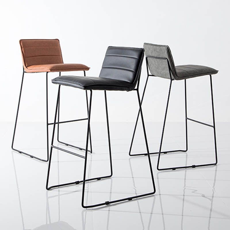 Modern Style Backrest Counter Stool with Cushion and Metal Base