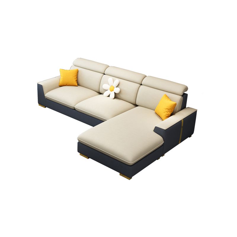 Nordic Grey and Beige Sofa Faux Leather Square Sewn Pillow Back Sofa