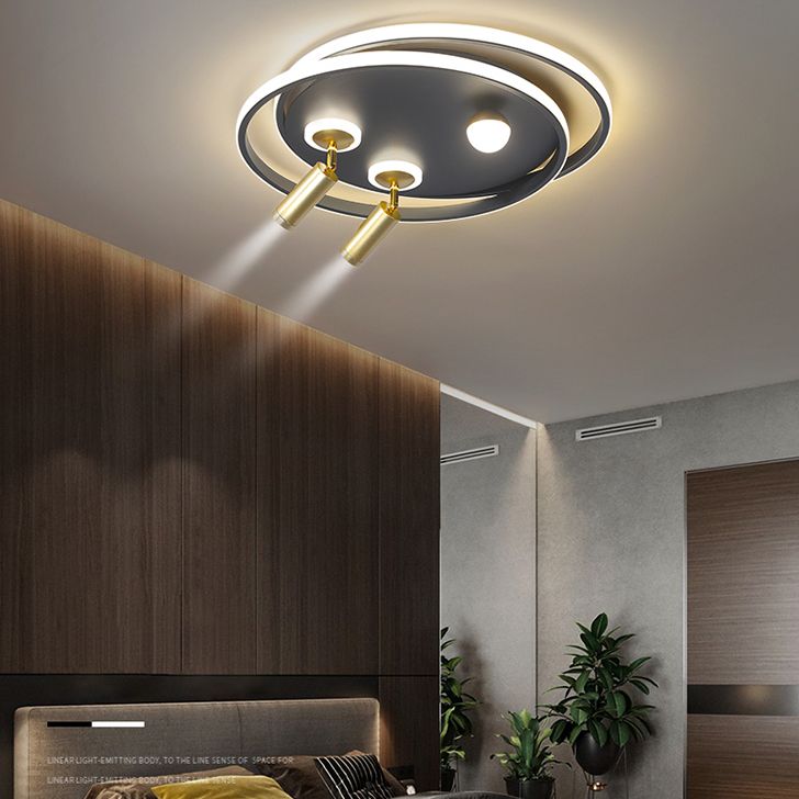 Metal Ceiling Mounted Light Modern Bedroom LED Flush Mount avec 2 Spotlights