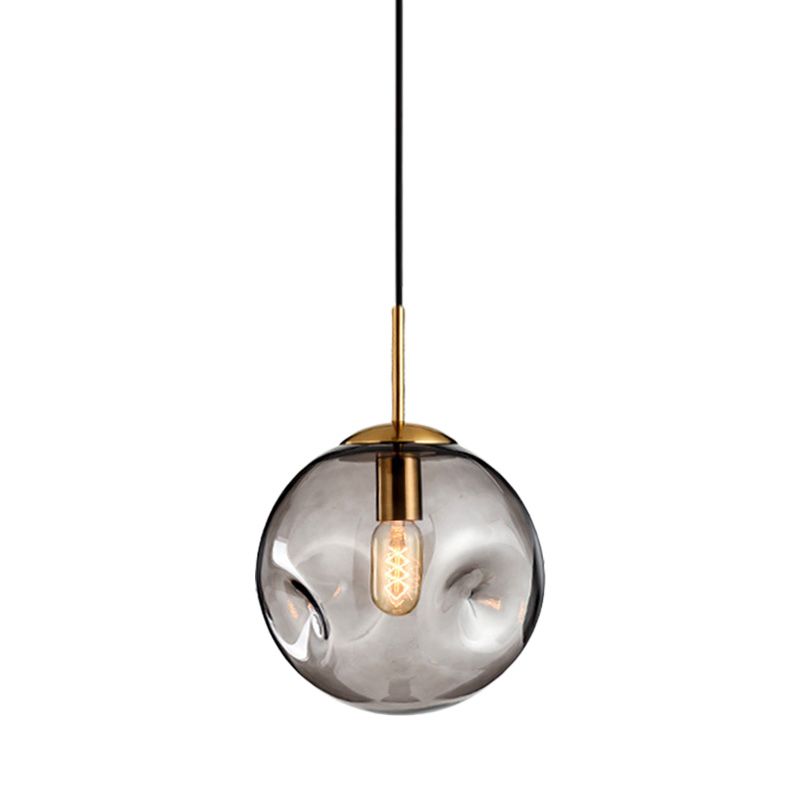 Globe Pendant Light Nordic Amber/Smoke Gray Dimpled Glass 1 Head Dining Room Hanging Ceiling Light