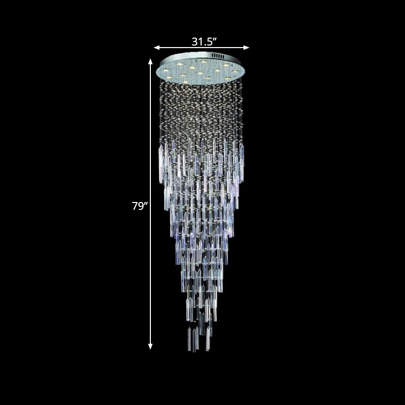 Silver Orbs and Rods Suspension Light Modern Crystal 13 Bulbs Stair Multi Pendant Chandelier