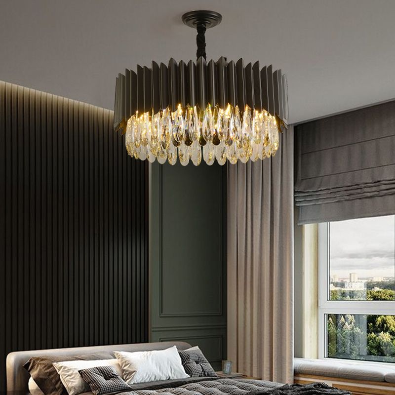Schwarzer Anhänger Licht moderner Stil Metallkristall Kronleuchter Licht für Wohnzimmer
