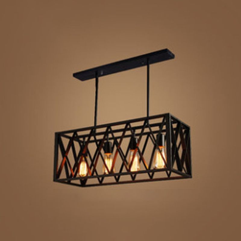 Cuboid Island Chandelier Lights Industrial Kitchen Island Lighting Metal Island Pendants in Black