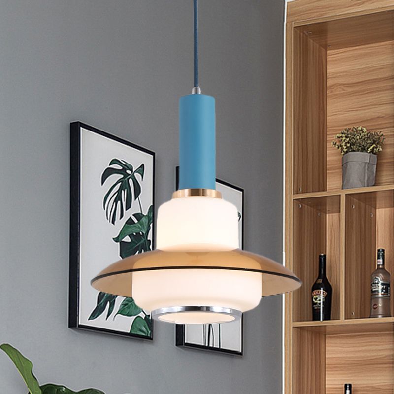 Macaron Gourd Pendant Lighting Opal Verre 1 tête de salle à manger Plafonge lampe de suspension en rose / bleu clair / or