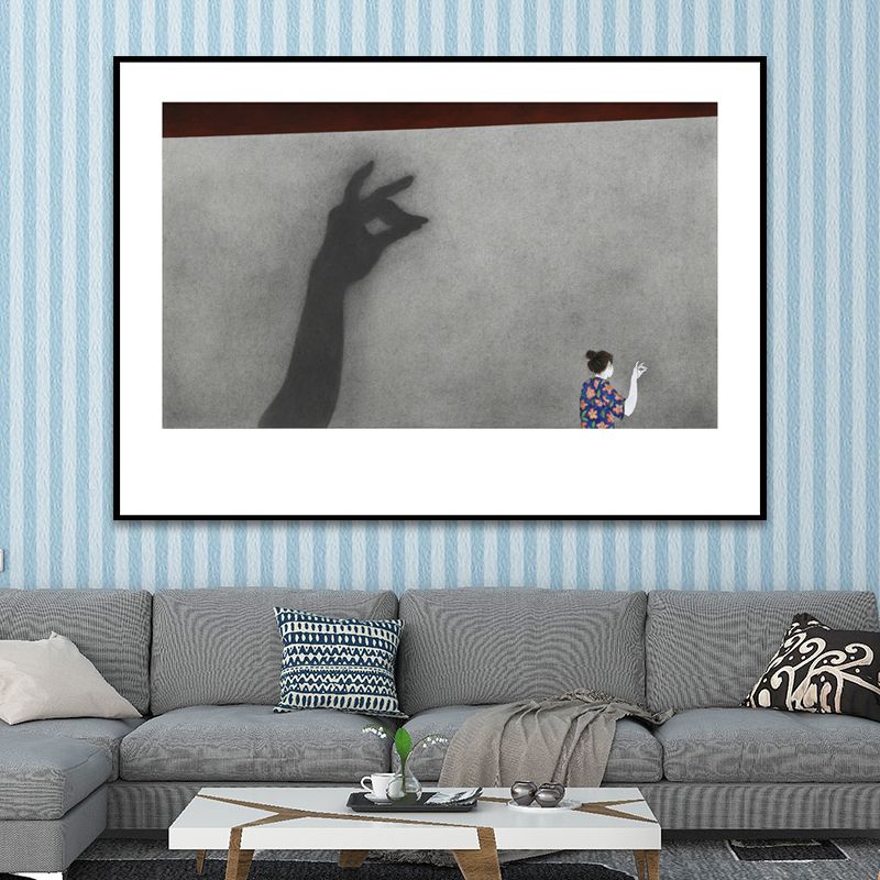 Illustrations People Wall Art Cartoon Textured Canvas Print in Pastel Color for Bedroom