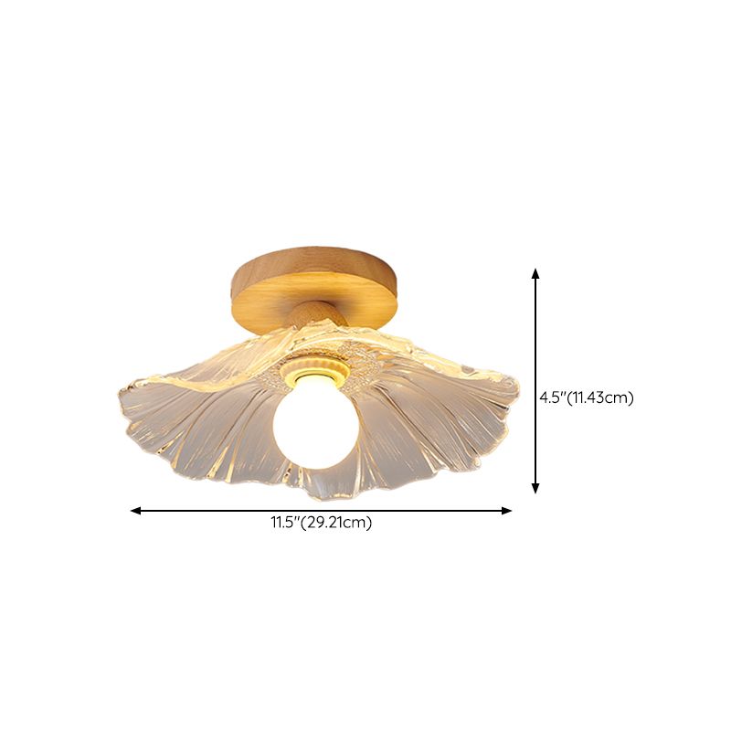 Modern Wooden Semi Flush Mount Glass Shade Semi Flush for Living Room