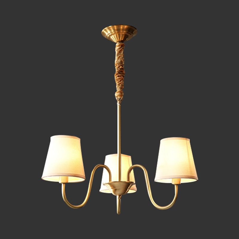 Conical Chandelier Light Fixture Traditional White Fabric Shade Pendant Lighting for Restaurant