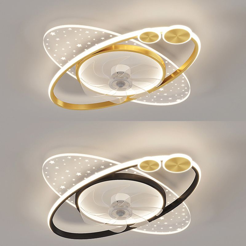 7-Blade Modernism Ceiling Fan Golden/Black LED Fan with Light for Foyer