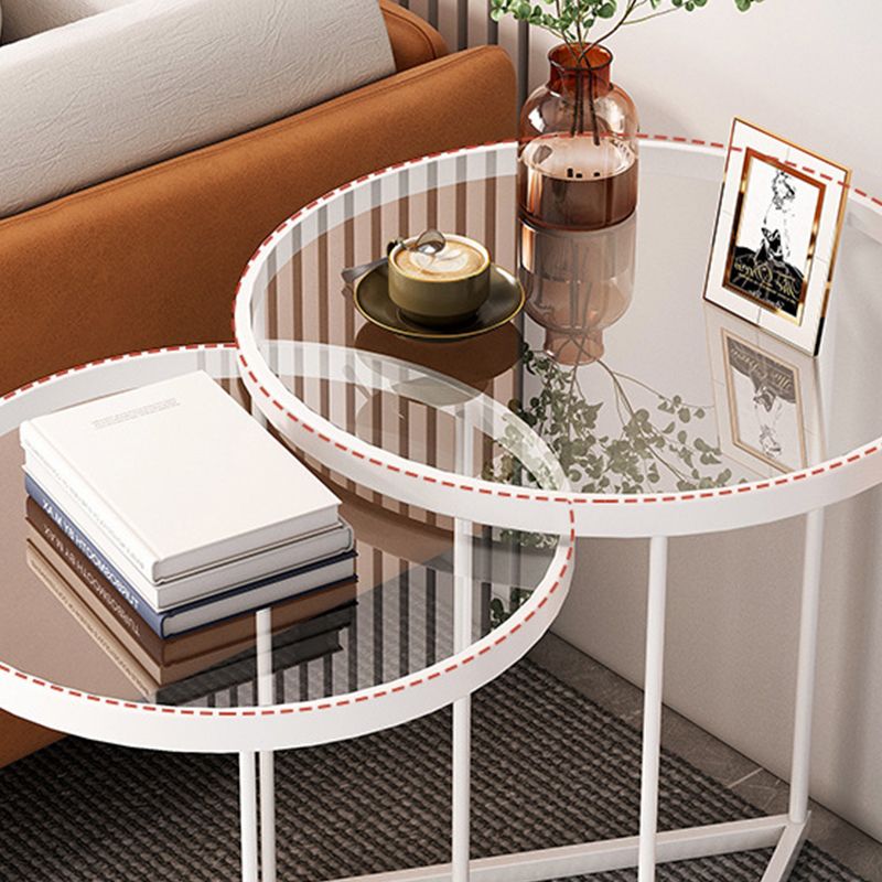 Minimalistic Coffee Table Round Glass Top Cocktail Table with Storage
