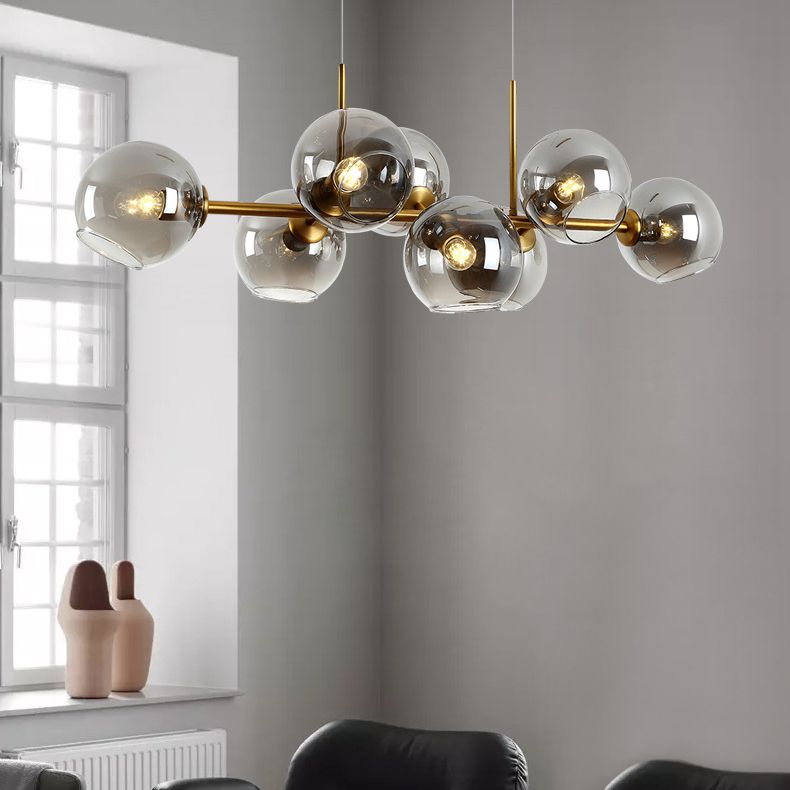 Contemporary Metal Island Pendant Lighting Spherical Glass Island Ceiling Light for Dining Table
