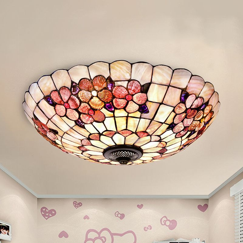 Plafonnier à motif pivoine, coquille Tiffany, 3/4 ampoules, plafonnier rose, 12"/16"/21" de diamètre