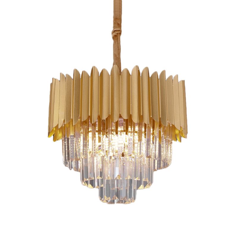 Taper Faceted Crystal Rectangle Hanging Lamp Contemporary 4/8 Bulbs Parlor Chandelier Light in Gold, 16"/23.5" W