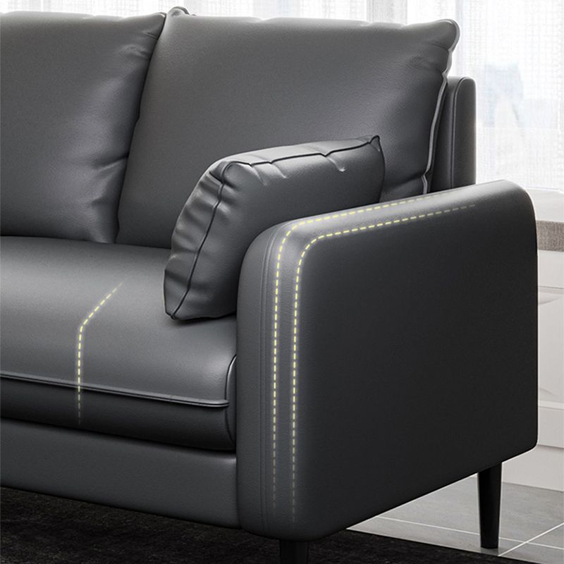 Faux Leather Square Arm Sofa Standard Sofa for Living Room with Bolster Pillows