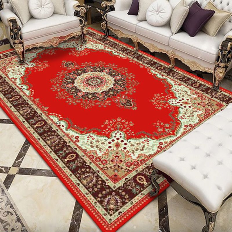 Wine Red Luxury Rug Polyester Modern Rug Non-Slip Backing Rug for Drawing Room